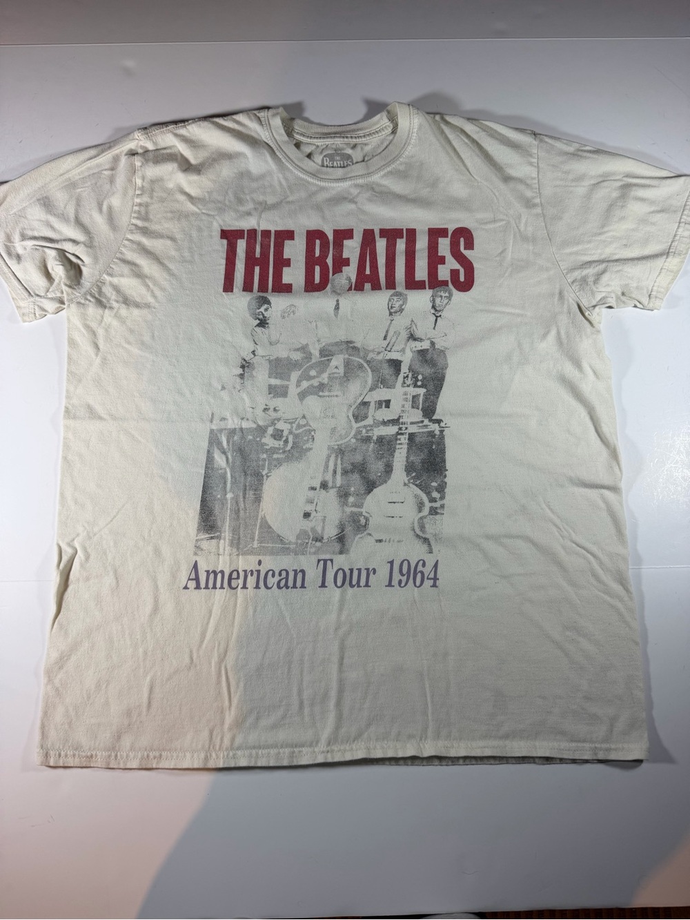 The Beatles Cream Tee with Red Logo and Gray Photo Graphic